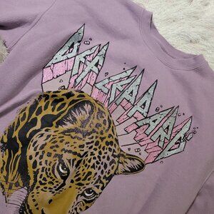 Def Leppard Sweater Glitter Animal Print Mauve Pink Sz S